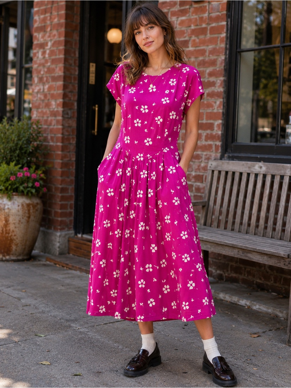 Vintage Maggy London Jeannene Booher Rayon Drop Waist Floral Dress 14